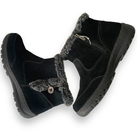 Khombu Shoes - Khombu Suede Leather Ankle Faux Fur Booties. Black Women’s Water Repellent Boots